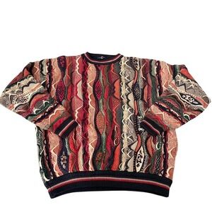 Cotton Traders Sweater Red 3D Knit Biggie Coogi Style Textured Cosby Men's Large